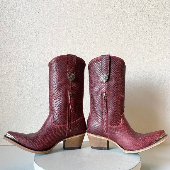 Lane BAD HABITS Western Boots 7.5 Red Cowboy Boots Snip Toe Midi Calf Rodeo - Picture 7 of 12